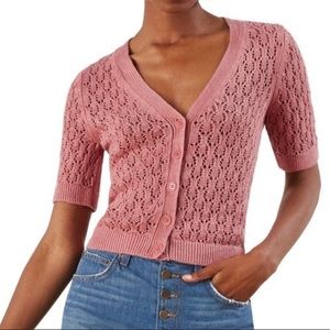 Reformation Pink crochet Knit short sleeve Sweater